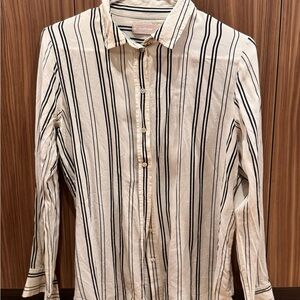 Everlane Cream and Black Striped Button Down Silk Shirt